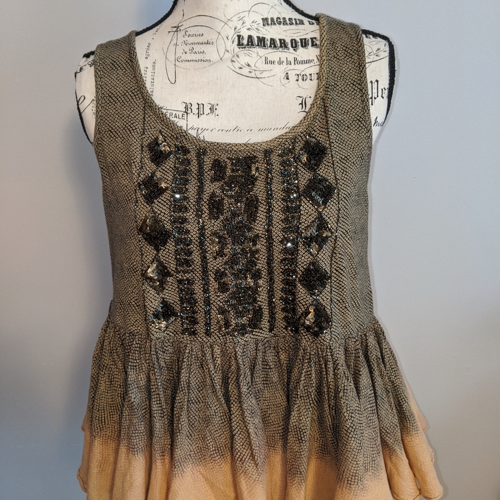 Anthropologie Sequined Peplum Tank